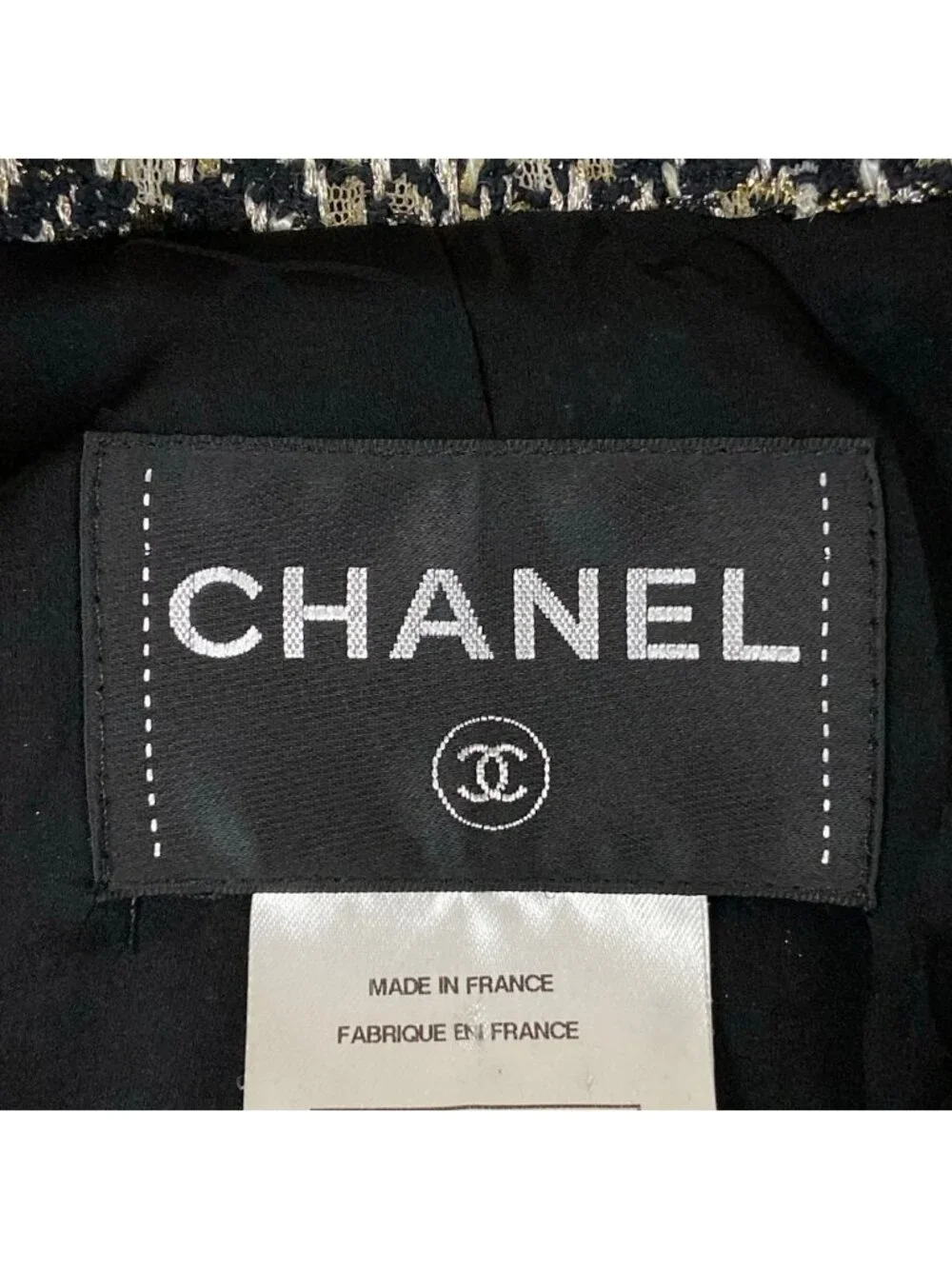Chanel Skirt Suit S Black Gold Ivory Tweed Gripoix Cotton